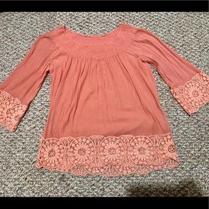 Pink crochet detail top- Size Medium